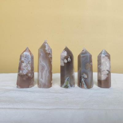 China 2022 Europe Flower Agate Crystal Points Crystal Tower High Quality Wholesale Natural Healing Crystal Wand for sale