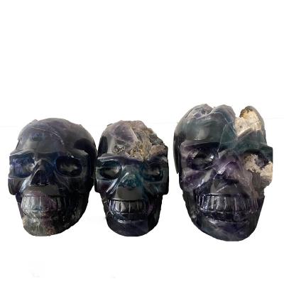 China Wholesale Natural Crystal Skull Gemstone Skull 800-1000g China Rainbow Fluorite Healing Crystal For Decoration for sale