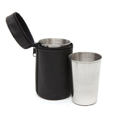 China L Viable SIZE 4pcs/box stainless steel camping mugs mug tea coffee beer outdoor folding folding portable mug with black bag for sale