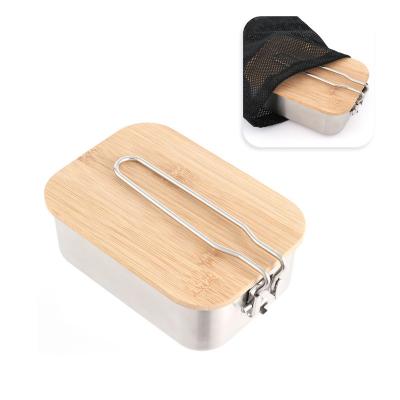 China 900ML Stainless Steel Sustainable Portable Heatable Picnic Lunch Box With Bamboo Lid Chopper For Outdoor Camping for sale