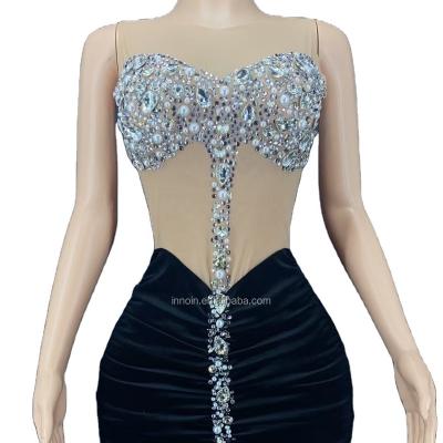 China Sparkly Sparkly Geometric Rhinestones Performance Dresses Celebrate Singer Announcer Dresses Long Sleeve Maxi Dress Sleeveless Costume for sale