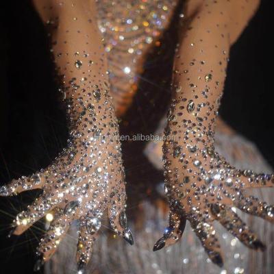 China Dress Up Crystal Mesh Long Dancer Singer Nightclub Stretch Dancing Stage Show Accessories Luxurious Rhinestone Women for sale