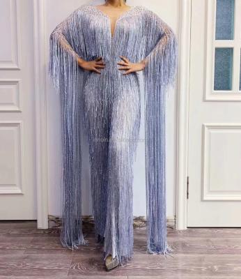 China INNOIN Women's Gray Fringe Rhinestone Jumpsuit Birthday Silvery Celebrate Dancer Tassel Jumpsuit Dance Leggings Singer Costume for sale