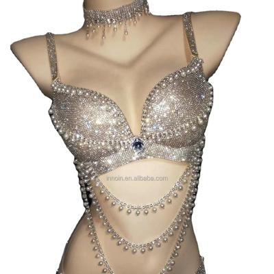 China New Dresses Women Nightclub Party Stage Wear Bling Costume Cape Sexy Full Of Gold Crystals Sparkle Clothing for sale