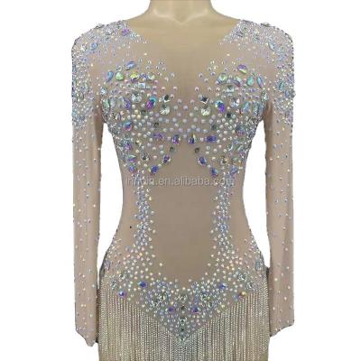 China New Dresses Women Nightclub Party Stage Wear Bling Costume Cape Sexy Full Of Gold Crystals Sparkle Clothing for sale