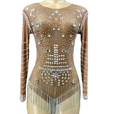 China New Dresses Women Nightclub Party Stage Wear Bling Costume Cape Sexy Full Of Gold Crystals Sparkle Clothing for sale