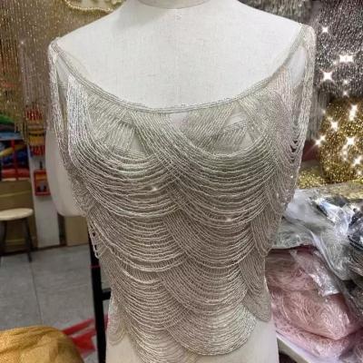 China Dresses Fully Handmade Beaded Fringe, Lace Trim Pearl Ribbon Beaded Fringe Trim Lace Tassel Trim For Wedding Dress/Bridal Dress Party for sale