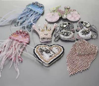 China New Viable Fashion Popular Selling Hand Make Rhinestone Beaded Fringe Sequin Patches Sew On Crystal Pearl Patch For Clothes for sale