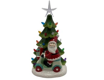 China Europe 2022 Latest Style Decorative Ceramic Christmas Festival Ornament Santa xma Tree With Multi Led Light for sale