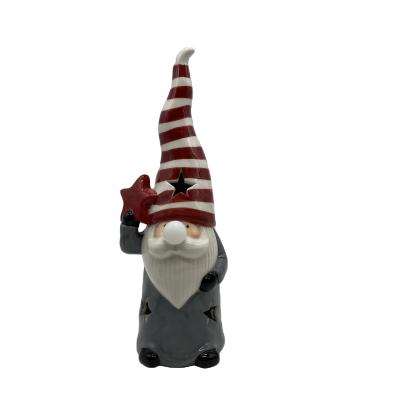 China Europe Hot Sale Ceramic Gnome Santa Figure With Led Light Christmas Decoration Seasonal Ceramic Ornament Gifts For Home Decor for sale