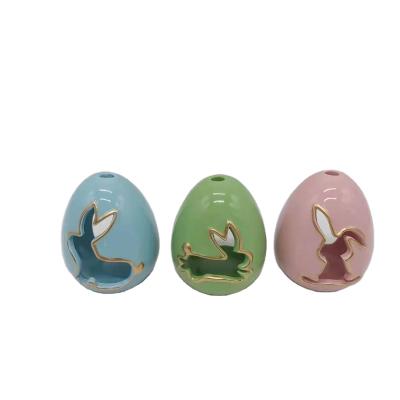 China Europe Easter Sale Ceramic Tealight Bunny Egg Ornament Party Gifts Decoration Hot Easter Decorative Home Decorations Beautiful for sale