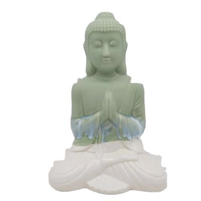 China Europe Buddha Statue Green Ceramic Serene Prayer Sculpture For Hotel Decor And Home Decor Ceramic Decor for sale