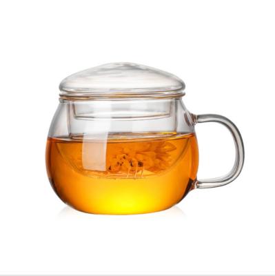 China Sustainable Tea Water Separation Household Cup Filter Three Piece Tea Cup Glass Cup Sets With Bamboo Glass Lid for sale