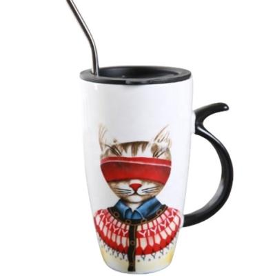 China Creative Cute Simmons Viable Cat Mug With Lid Large Capacity Coffee Mugs Couples Breakfast Cup With Straw for sale