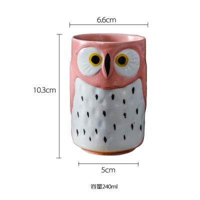 China Traditional Creative Reusable Water Cup Cartoon Design Japanese Style Owl Ceramic Cute Mugs for sale