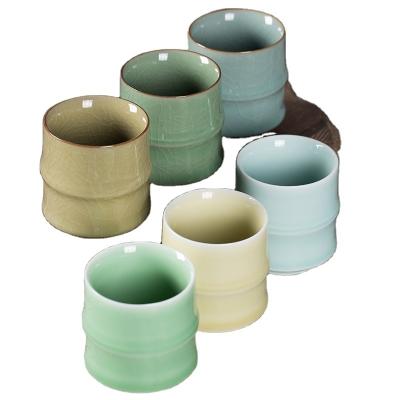 China Sustainable Longquan Celadon Six Color Cup Kiln Bamboo Shaped Ceramic Tea Cups for sale