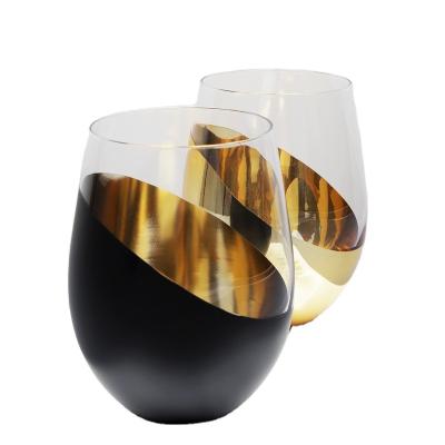 China Minimalist Bevel Egg Whiskey Mug Gold Plated Glass Gold Black Egg Shaped Mug for sale