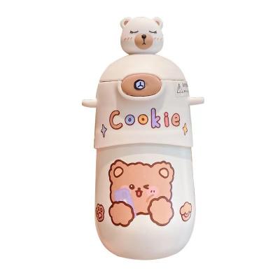 China Cute Business Kids Straw Water Bottle Insulated Stainless Steel Girls Thermal Drink Student Bottles Bear Kawaii Thermos for sale