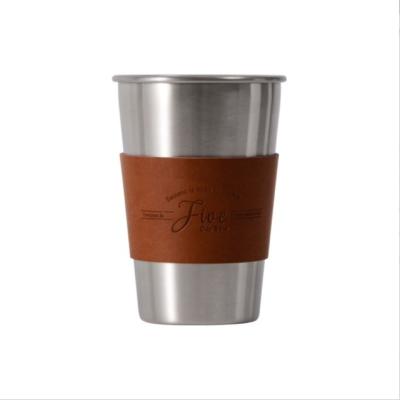 China 304 Stainless Steel Portable Juice PU Cup Holder Leather Insulated Coffee Mugs for sale