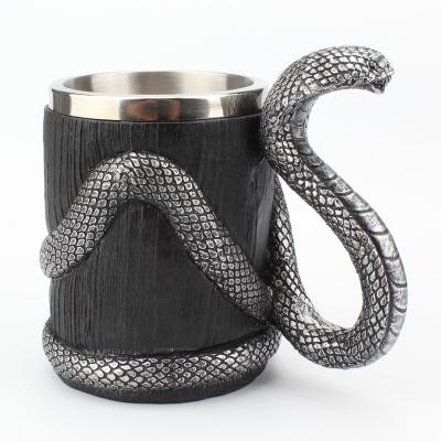 China Viable personalized double creative cup silver beer cobra black mug weird snake mug blunder for sale