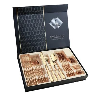 China Viable Spoon Fork Gold Flatware Flatware Set Stainless Steel Cutlery 24pcs Set With Gift Box for sale