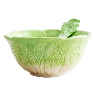 China Sustainable Ceramic Kids Salad Bowl Fruit Vegetable Meal Bowl Student Dessert Bowls With Spoon for sale