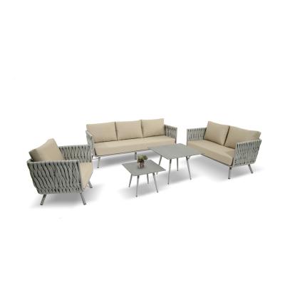 China Durable Modern Outdoor Aluminum Frame Rope Sofa Set Rockboard Tea Table Suit for sale