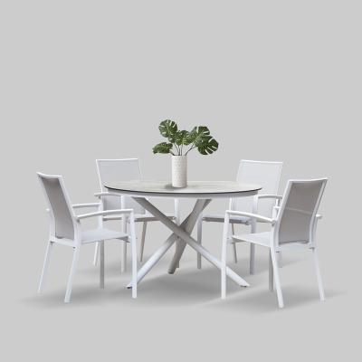 China Mesh Aluminum Frame Mesh Dining Chair With Round Aluminum Table Restaurant Used Sling Chair for sale