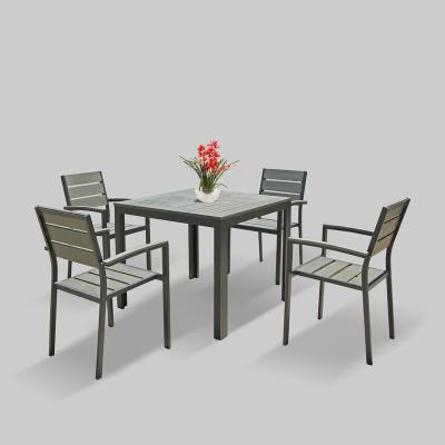 China Plastic Wood Commercial Used Plastic Wood Dining Chair And Table Compact Dining Set Garden Chair for sale