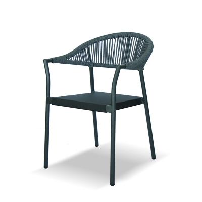 China Lightweight Aluminum Rope Dining Chair With Rope Weaving Design For Garden Furniture for sale