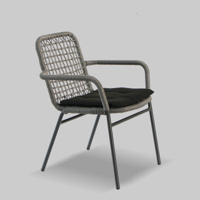 China Rattan Hand Weaving Dark Gray Color Rattan Dining Chair With Cushion for sale