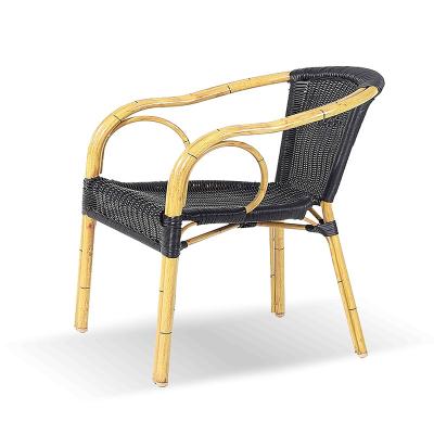 China Modern Rattan Restaurant Terrace Furniture Chairs Popular Aluminum Alloy French Bistro Chairs Bamboo Like Chair for sale