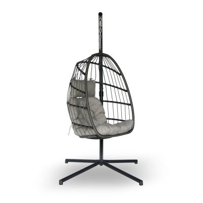 China Outdoor Hanging Rope Garden Steel Rattan Chair Folding Swing Patio Garden Swing for sale