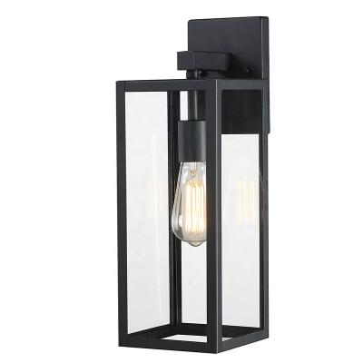 China Traditional Indoor Outdoor Black Wall Light 1-Light Rectangular Garden Garden Frame Sconce and Clear Glass Shade Decorative Wall Lamp for sale