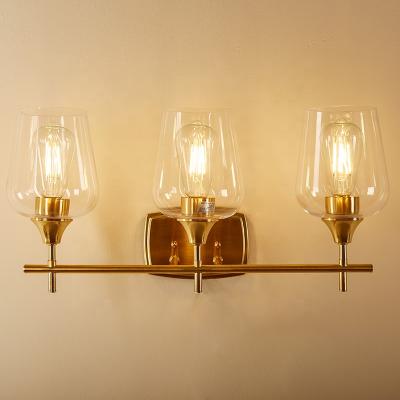 China Contemporary Wall Mount Bathroom Vanity Light 3 Light Gold Clear Glass LED Wall Light Indoor Wall Lamp for sale