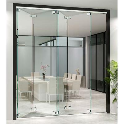 China Modern Frameless Temporary Glass Bi Fold Folding Doors Exterior Interior Folding Doors for sale