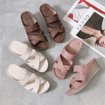 China PU (Ready Stock) 2022 New Wedge Casual Comfortable Slippers Women's Sandals for sale