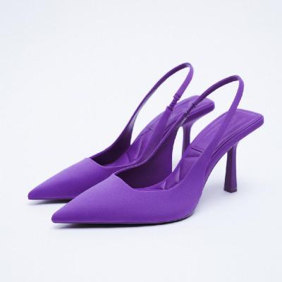 China Open Heel Shoes High Heels Purple Pointed Toe Temperament Elegant Single Shoes Stiletto Sandals Women for sale