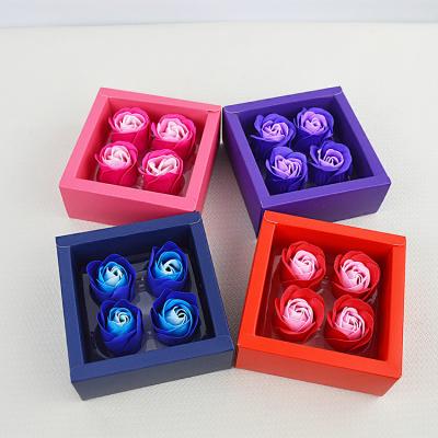 China Eco-friendly Artificial Handmade 4pcs Gift Box Rose Soap Flower Valentine's Day Gift PVC Box for sale