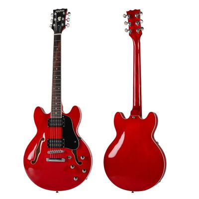 China Custom Left Handed Musoo Small Jazz 335 Travel Style Chrome Electric Guitar Exquisite Semi-hollow Red Shiny Hardware Color for sale