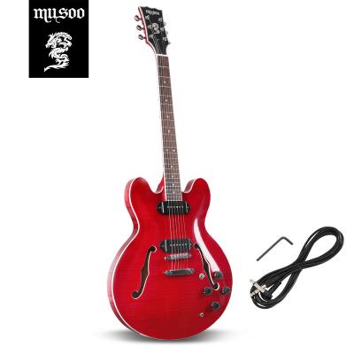 China P90 Style Jazz Electric Guitar Flame Maple Mahogany Top Musoo 335 Wood Body Semi-Hollow Chrome Hardware for sale