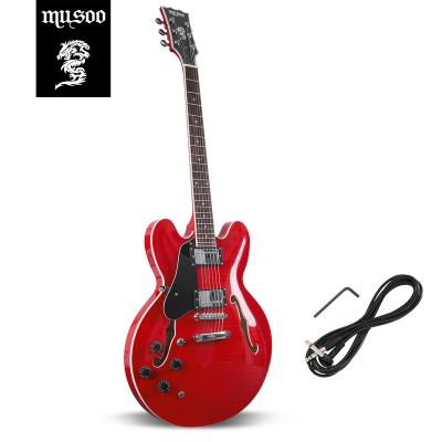 China Jazz Electric Guitar Flame Maple Mahogany Top Style Musoo 335 Wood Body Chrome Hardware Semi-Hollow Left Hand for sale