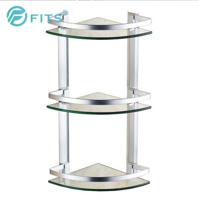 China Modern Aluminum Wall Mounted Bathroom Glass Shelf Three-Layer Glass Shelf Bath Glass Shelf For Bathroom for sale