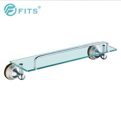 China Bolt Inserting Type Single Wall Glass Shelf Supplier Bathroom Silver Glass Shelf for sale