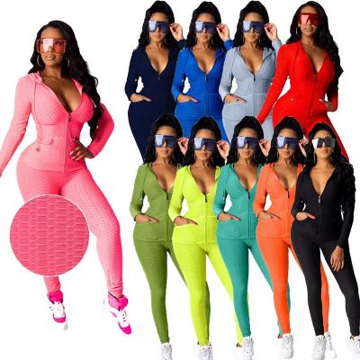 China Solid Color Women Breathable Sleeve Zipper Long Sweat Suit 2 Pieces Set Sweatsuit Outfits Tracksuit for sale