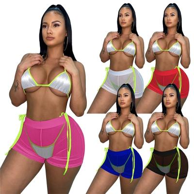 China 2022 Summer Breathable Swimsuit Bra+Skirt+Panties Swimwear Bikini Piece Set 3 Sexy Beach Ladies Batching Suits For Women for sale