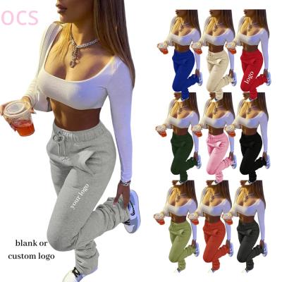 China Anti-pilling pants XS-3XL 2022 autumn women designing custom white stacked sports sweatpants women stacked joggers pants with pockets for sale