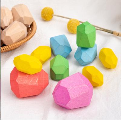 China 3 Styles Rocks Wooden Sorting Stacking Stones Safe For Toddler Toys Ages 1 Learning Montessori Toys Building Blocks for sale