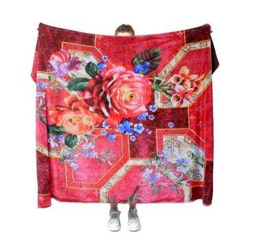 China 1py Red Flower Flannel Snuggie Fleece Knee Snuggie Anti-Static Custom Printing Blanket for sale