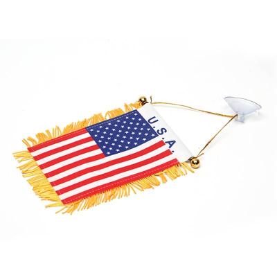 China Decoration satin with small lamination pennant with USA logo for car window flag for sale